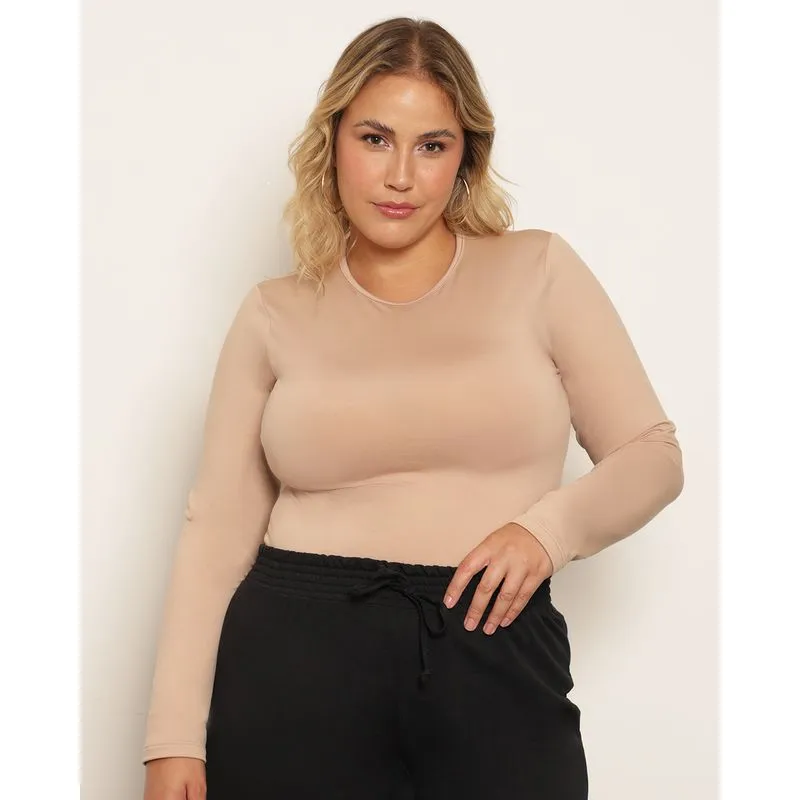 Blusa Plus Size Feminina Térmica Peluciada Manga Longa Bege G3