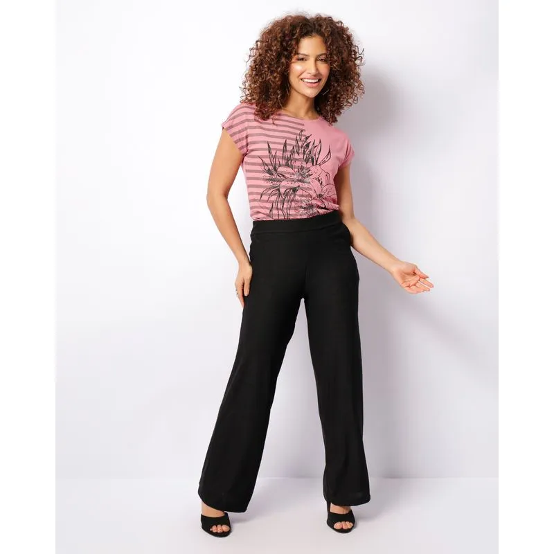 Calça Feminina Pantalona Texturizada Preta GG
