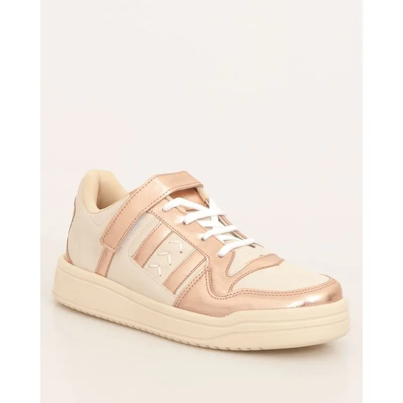 Tênis Feminino Casual Recortes Bege 34