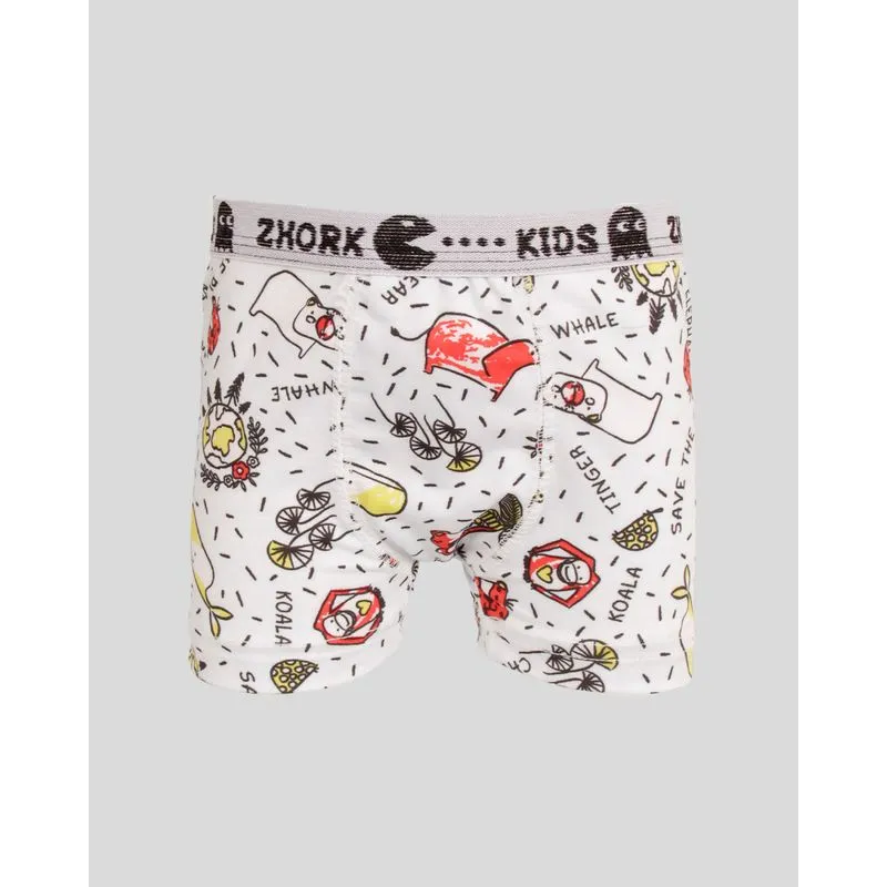 Cueca Infantil Boxer Microfibra Estampada Branca 8