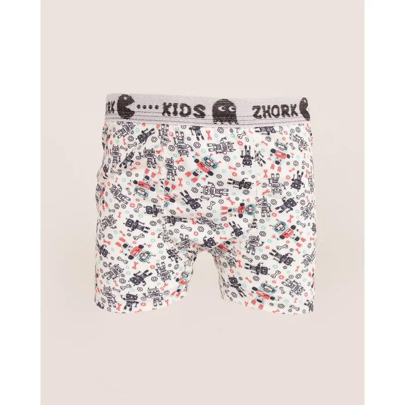 Cueca Infantil Boxer Microfibra Estampa Robô Branca 8