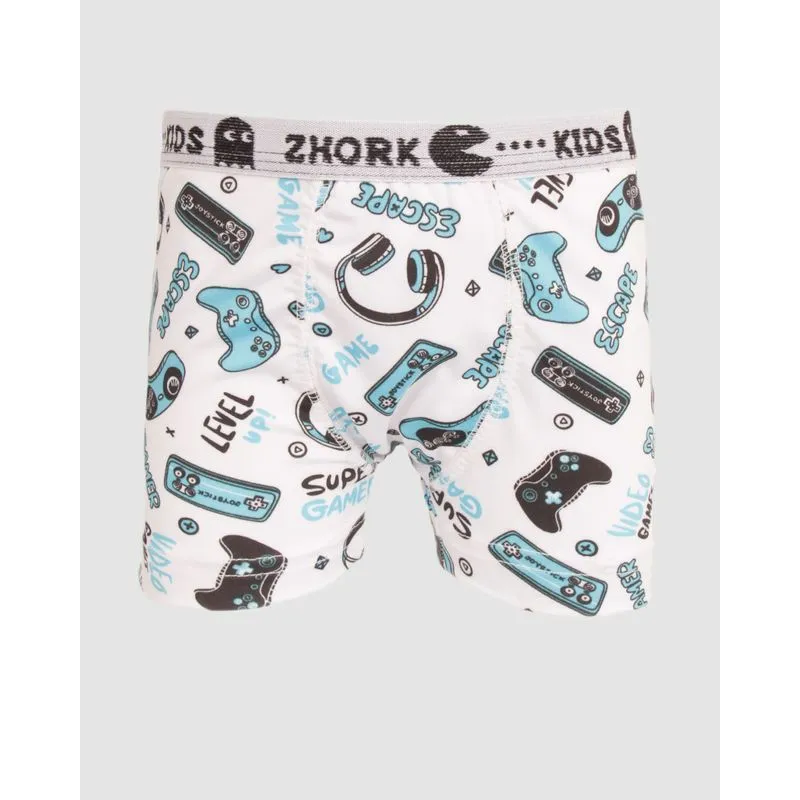 Cueca Infantil Boxer Microfibra Estampa Game Branca 8