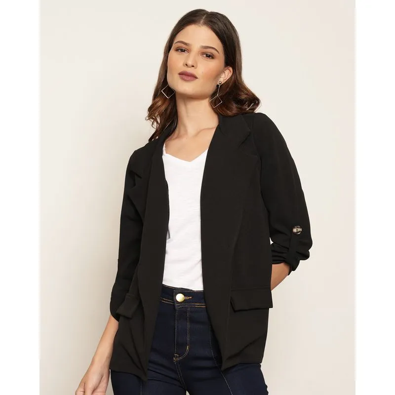 Blazer Feminino Crepe Manga Longa Com Botões Preto M