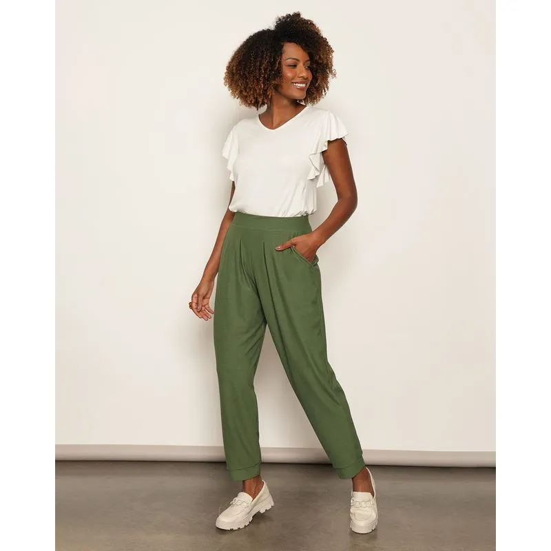 Calça Feminina Jogger Donatta Texturizada Com Bolsos Verde GG