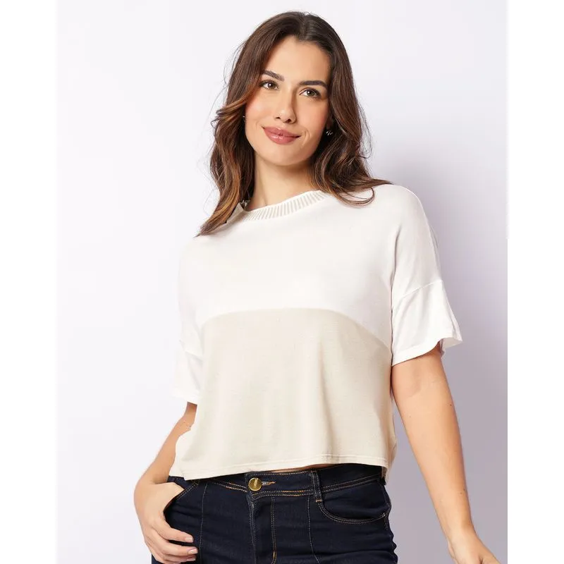 Blusa Feminina Manga Curta Gola Retilínea Bege M