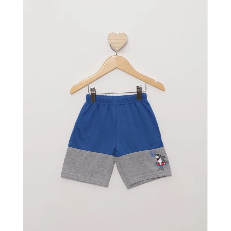 Bermuda Bebê Moletinho Reta com Recortes Estampa Frontal Azul 3
