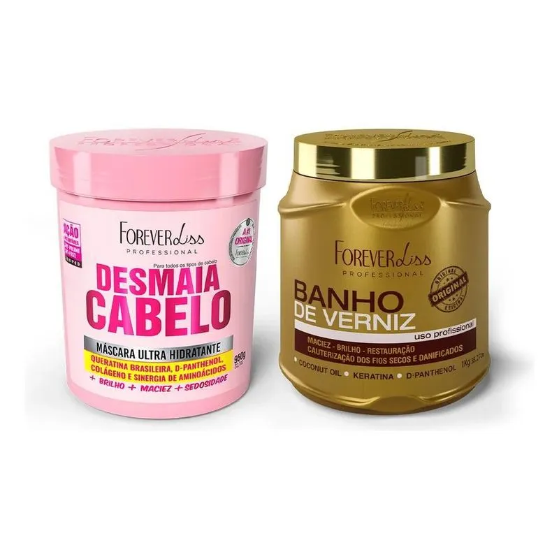 2x Kit Máscaras Desmaia Cabelo E Banho De Verniz Forever Lis