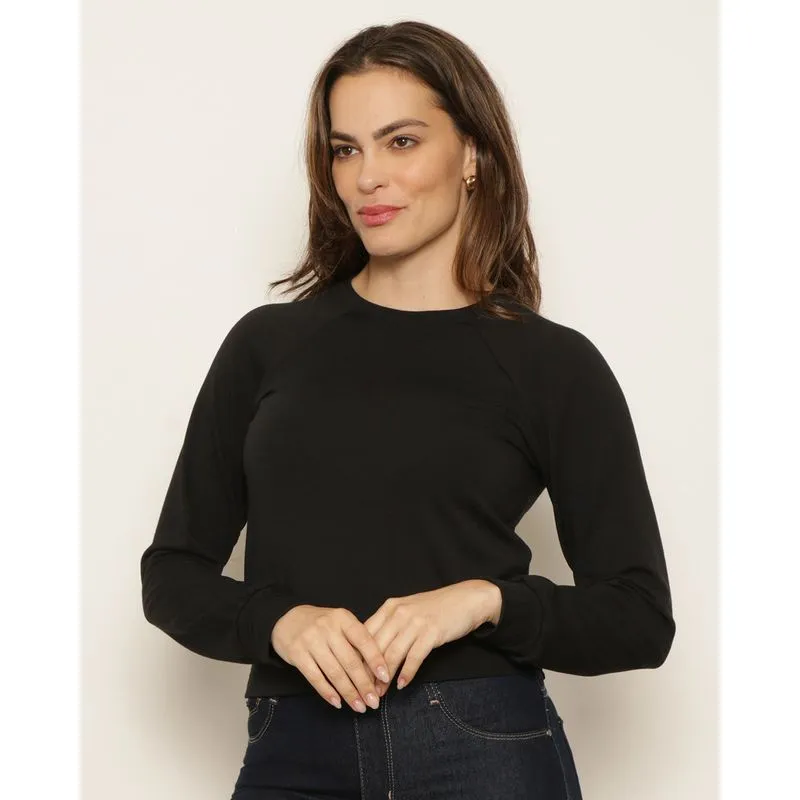 Blusa Feminina Lisa Manga Longa Preta P
