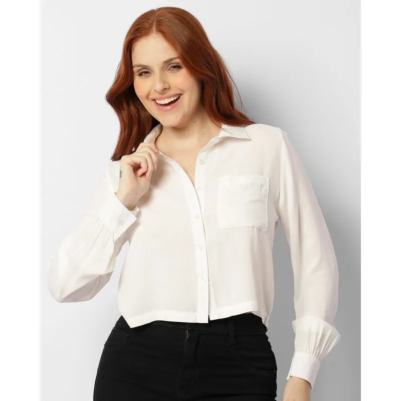 Camisa Feminina Berry & Co. Cropped Manga Longa Branca G