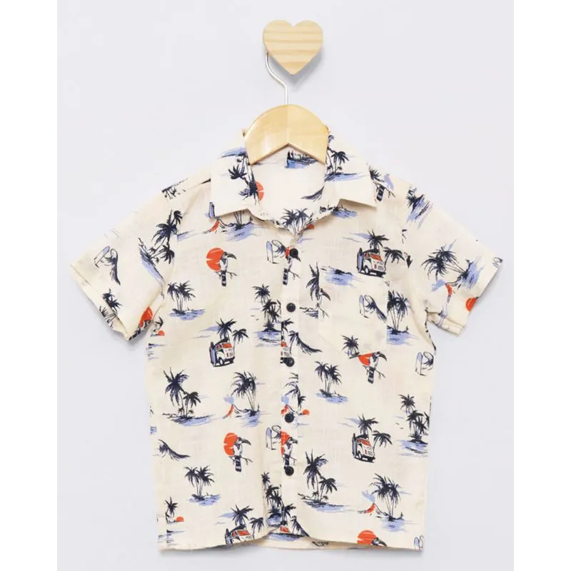 Camisa Bebê Manga Curta Estampa Tropical Bege 2