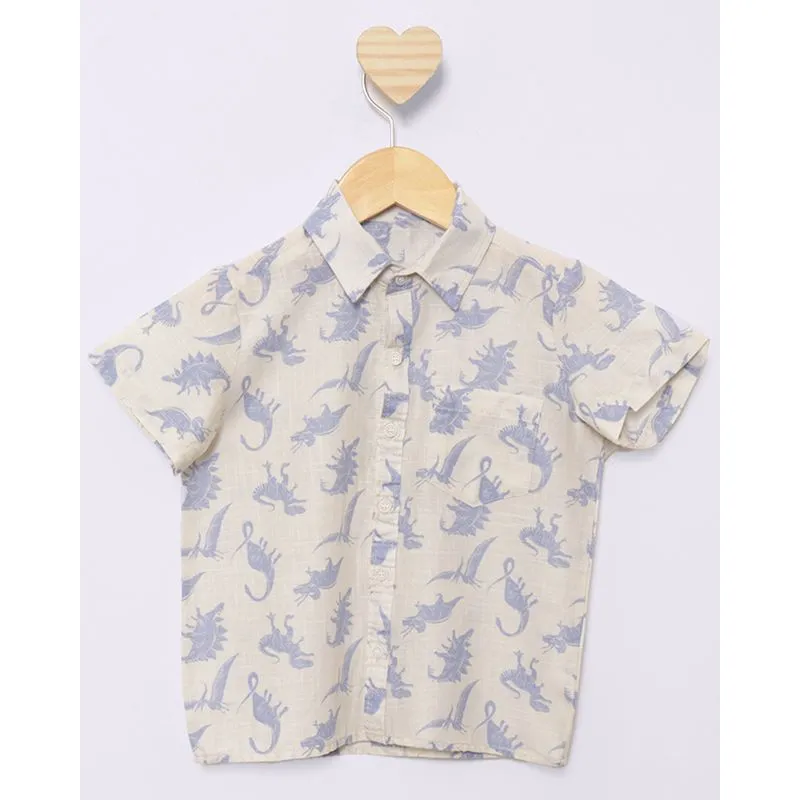 Camisa Bebê Estampada Dinossauro Manga Curta Bege 3