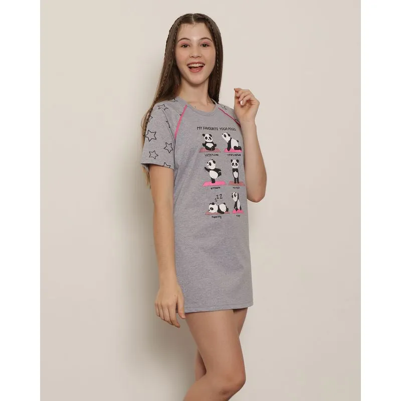 Camisola Juvenil Curta Estampa Panda Cinza 16