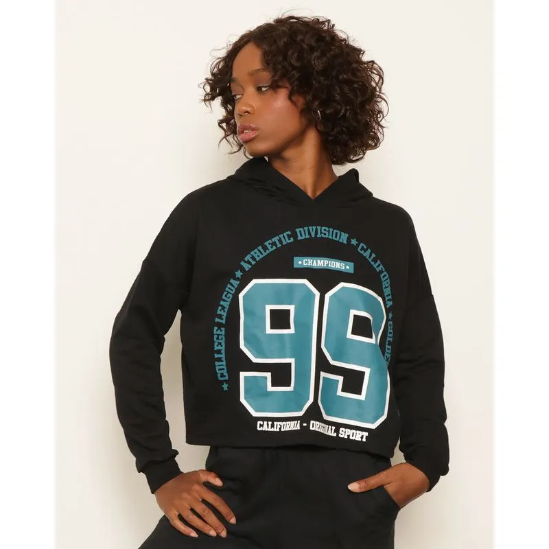 Blusão Feminino Moletinho Cropped Estampa Frontal Preto P