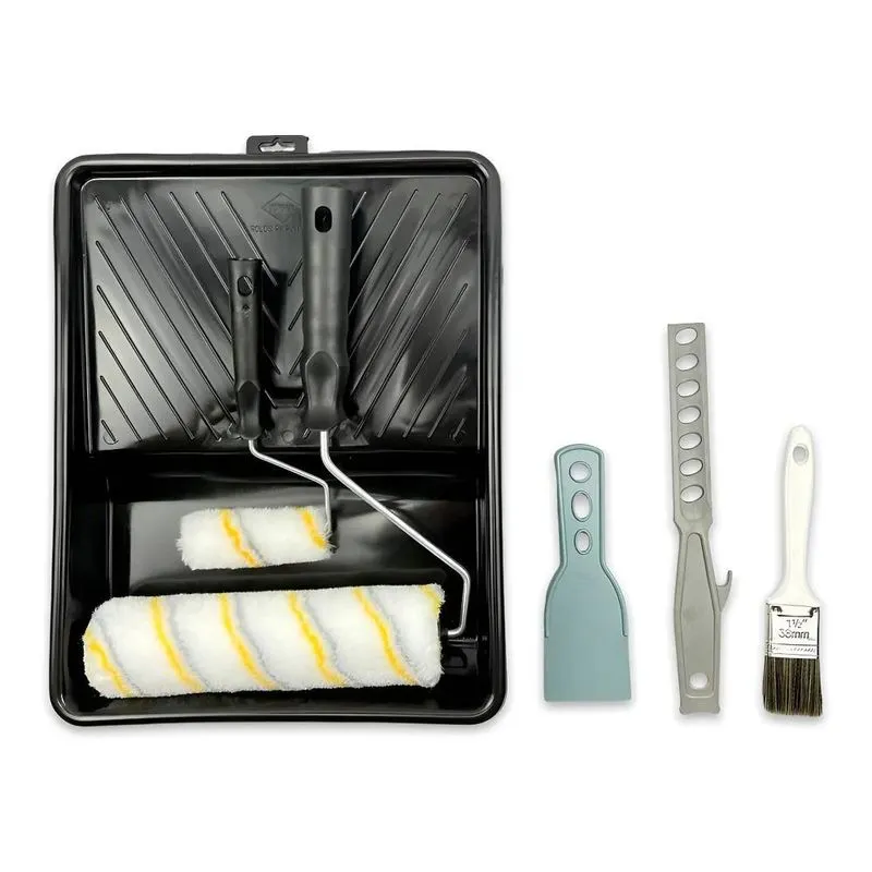 Kit 7 Peças Pintura Parede Teto Rolo Lã + Pincel + Espátula
