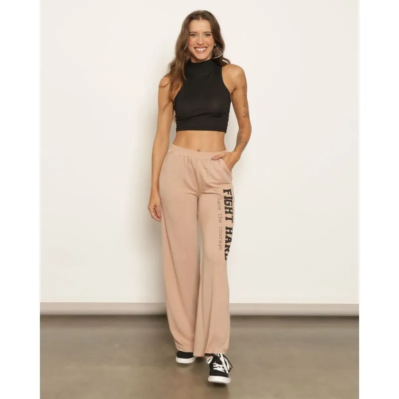 Calça Feminina Wide Leg Recorte Estampado Bege G