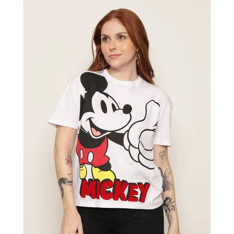 Camiseta Feminina Disney Mickey Manga Curta Branca P