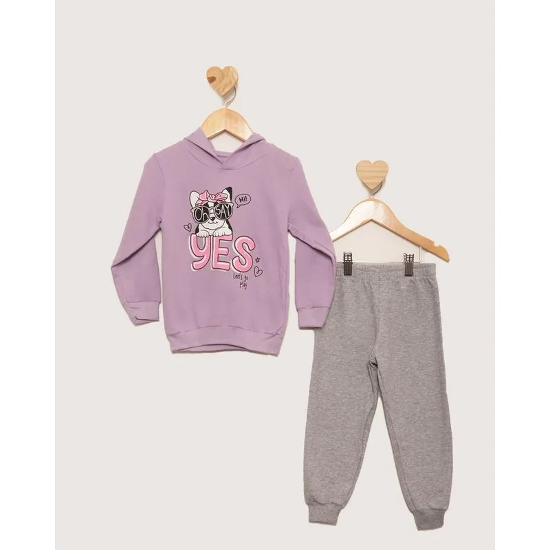 Conjunto Moletom Bebê Peluciado Estampa Frontal Lilás 3