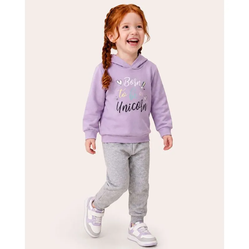 Conjunto Moletom Bebê Peluciado Capuz Estampado Lilás 2