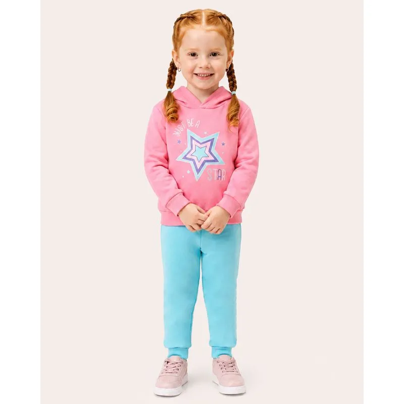 Conjunto Moletom Bebê Peluciado Estampa Estrela Rosa 3