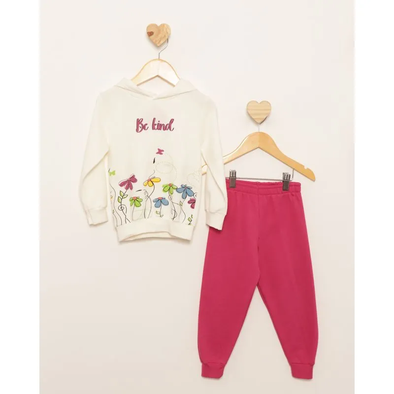 Conjunto Moletom Bebê Longo Estampa Flores Off White 3