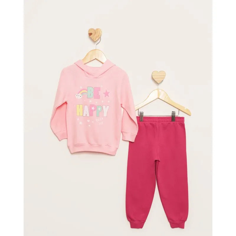 Conjunto Moletom Bebê Peluciado Com Capuz Rosa 3