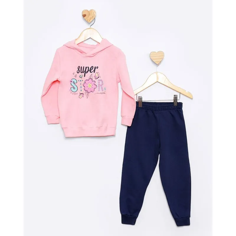 Conjunto Moletom Bebê Peluciado Estampa Super Star Rosa 2