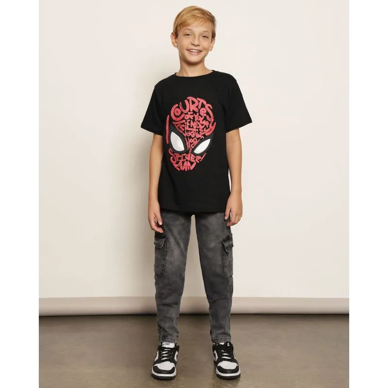 Calça Jeans Juvenil Cargo Estonada Preta 14