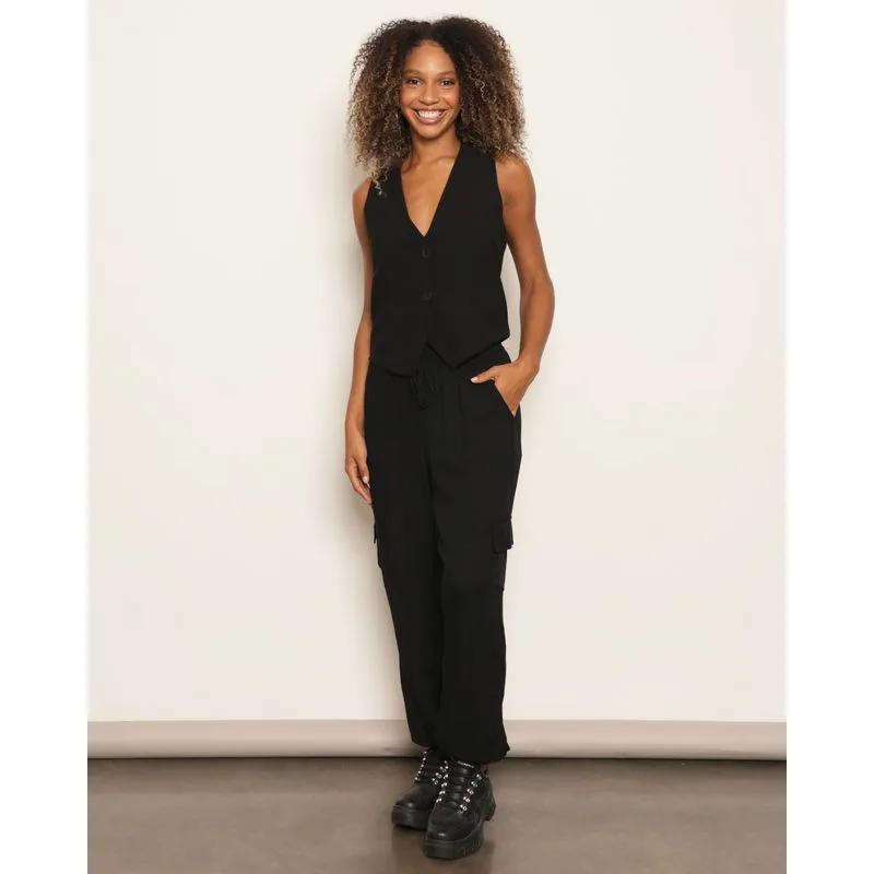 Calça Feminina Jogger Viscose Bolso Cargo Preta M