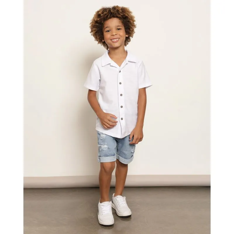 Bermuda Jeans Infantil Reta Com Destroyed Azul 6