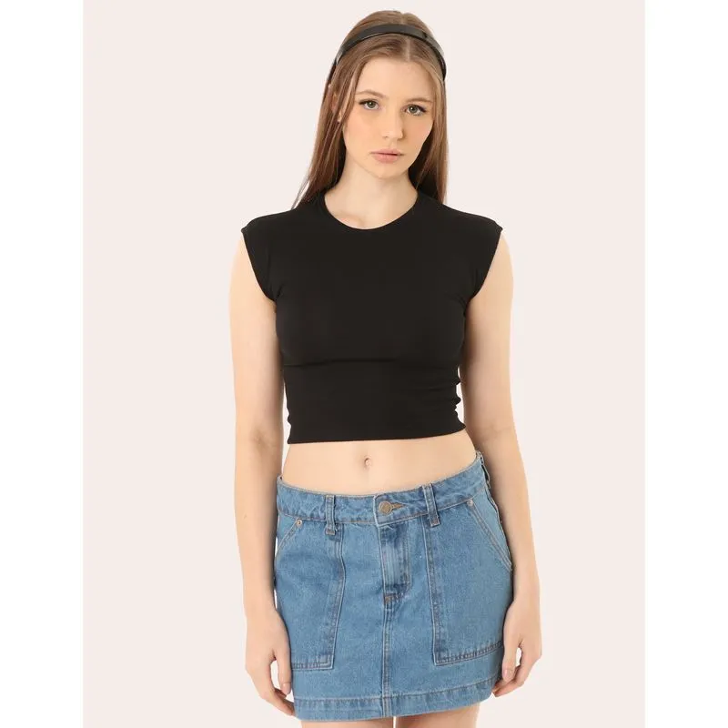 Regata Feminina Cropped Canelada Preta GG