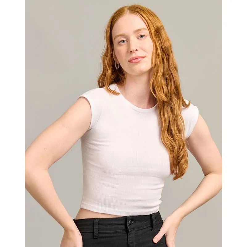 Blusa Feminina Cropped Manga Curta Canelada Branca M