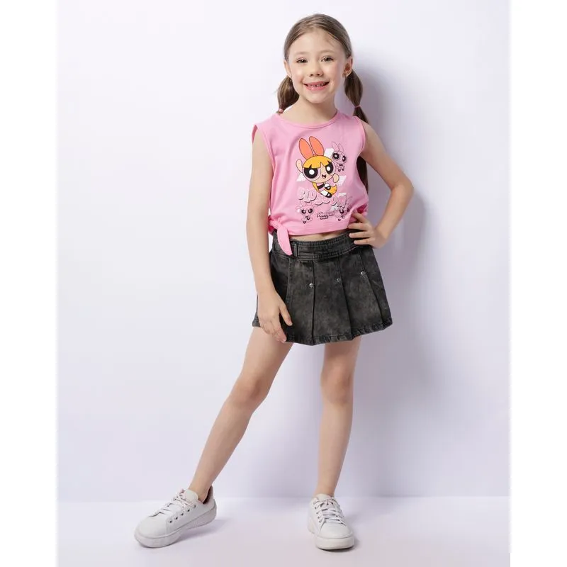 Short Saia Jeans Infantil Curto Plissada Preta 8
