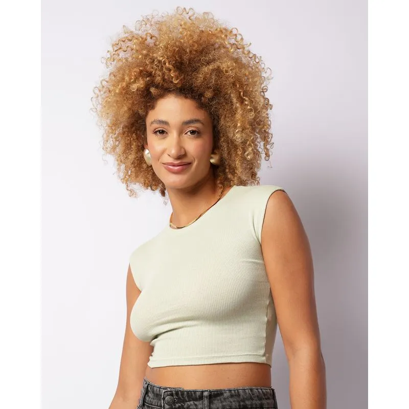 Regata Feminina Cropped Canelada Verde Claro M