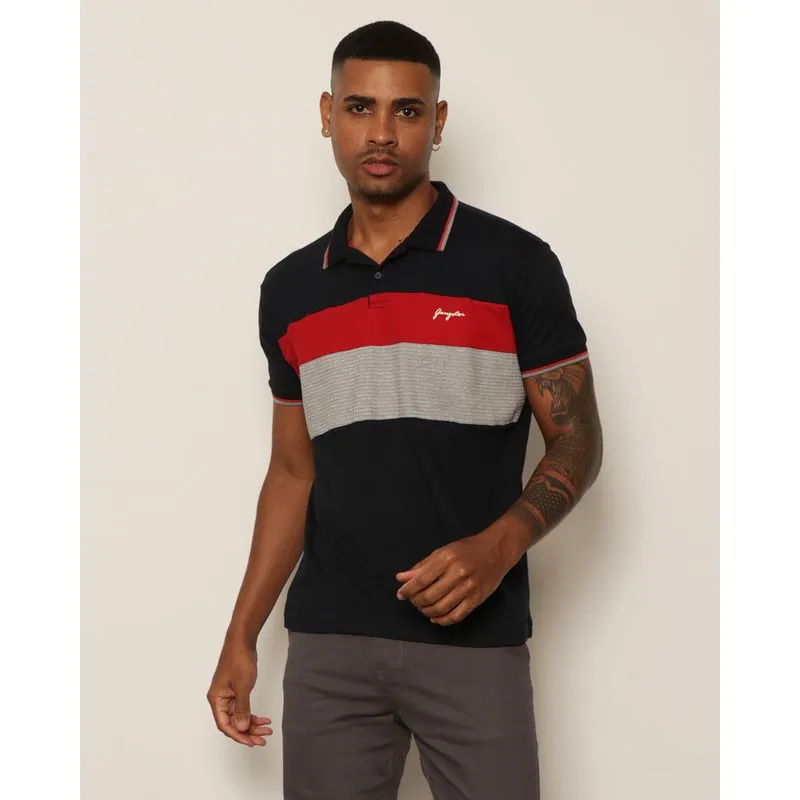 Camisa Polo Masculina Gangster Com Recortes Manga Curta Marinho G