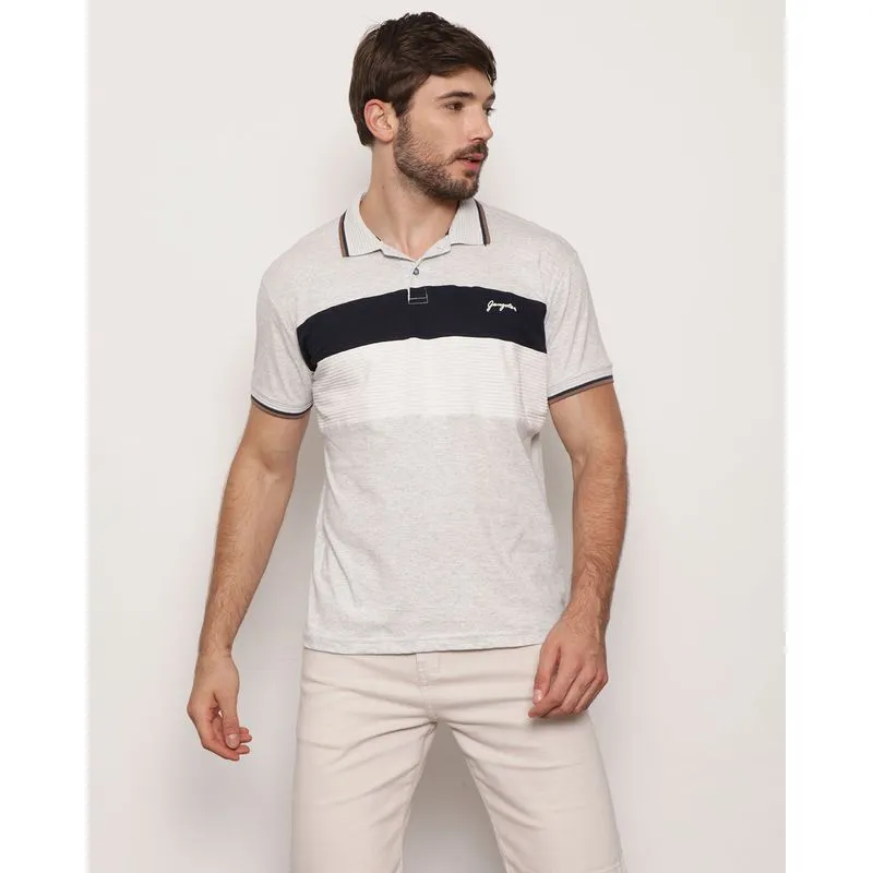 Camisa Polo Masculina Gangster Com Recortes Manga Curta Mescla Cinza M
