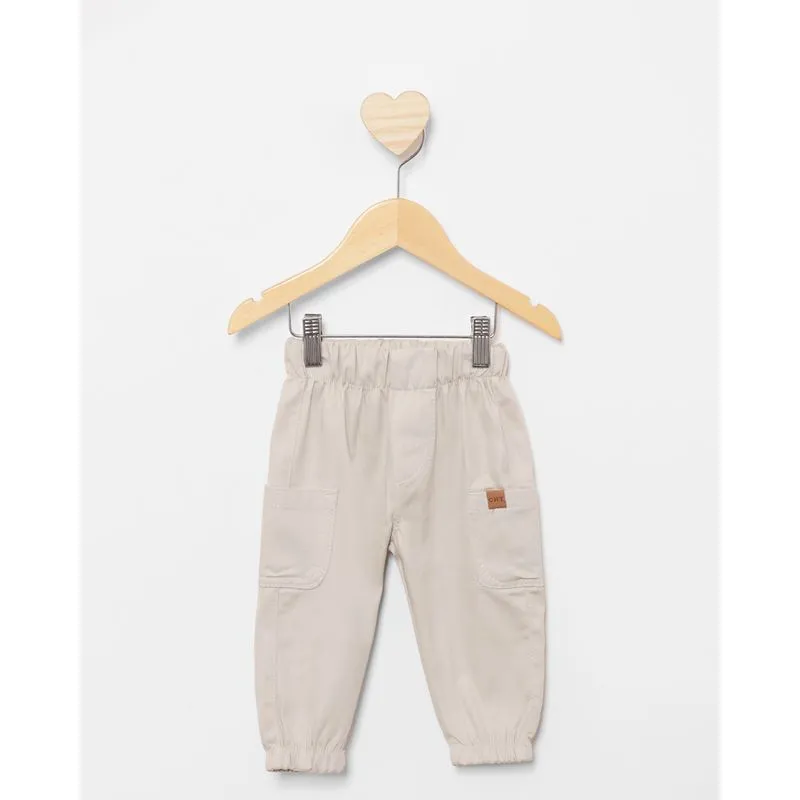Calça Bebê Sarja Jogger Bolso Cargo Bege P