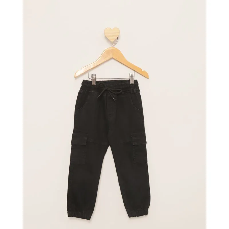 Calça Bebê Sarja Jogger Bolso Cargo Preta 1