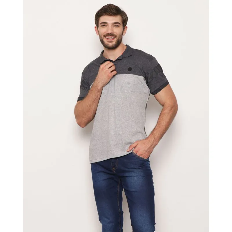 Camisa Polo Masculina Gangster Recorte Manga Curta Mescla Cinza G