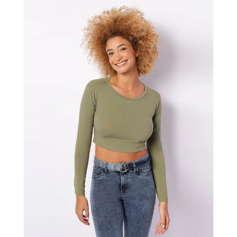 Blusa Feminina Cropped Manga Longa Verde M