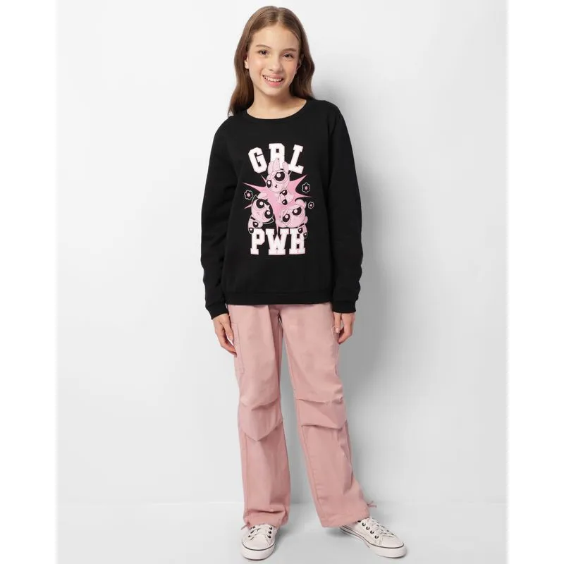 Calça Juvenil Sarja Parachute Com Bolsos Cargo Rosa 14
