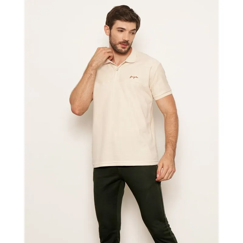 Camisa Polo Masculina Gangster Texturizada Com Recortes Manga Curta Bege M