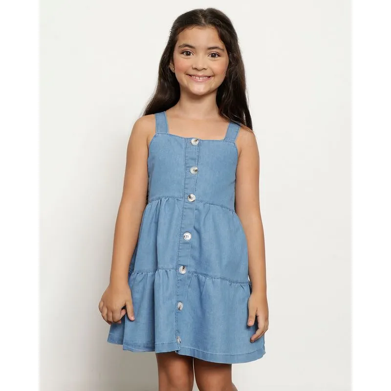 Vestido Jeans Infantil Curto Três Marias Com Botões Azul 8