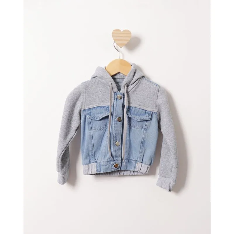 Jaqueta Jeans Bebê Com Capuz E Recortes Azul 1