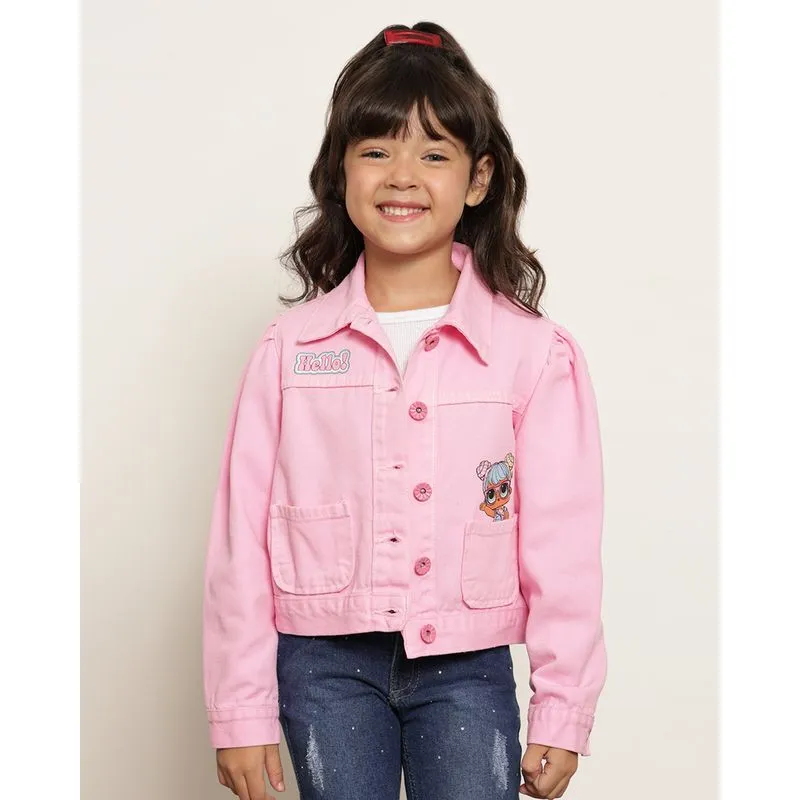 Jaqueta Infantil Sarja Cropped Estampa LOL Rosa 8