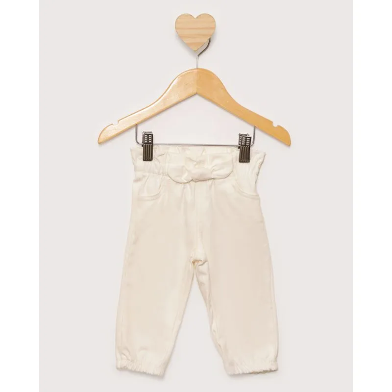 Calça Bebê Sarja Jogger Com Laço Frontal Bege G
