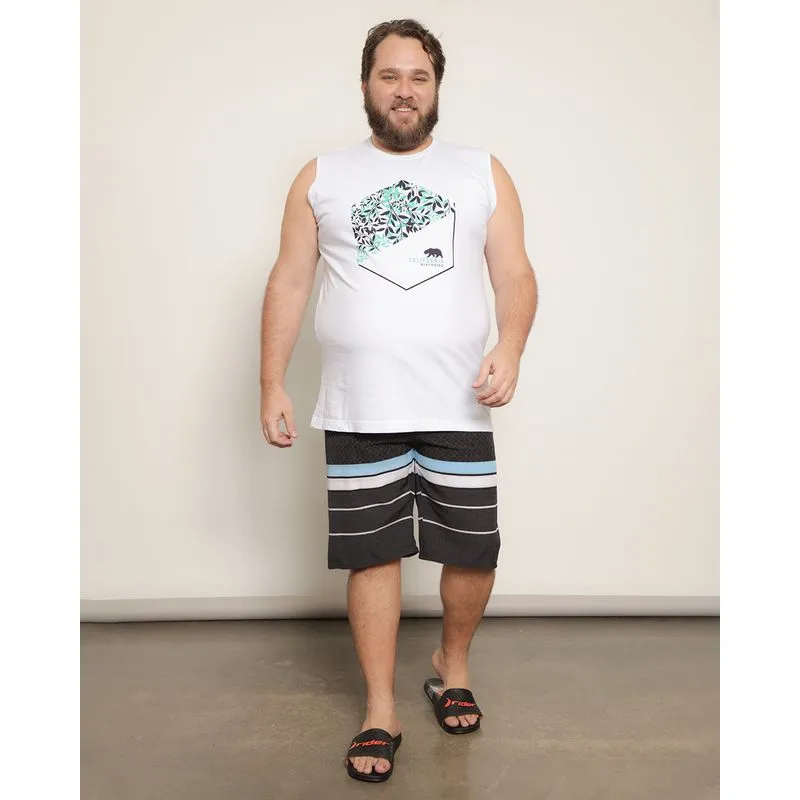 Bermuda Plus Size Masculina Reta Surf Neoprene Estampa Preta 56