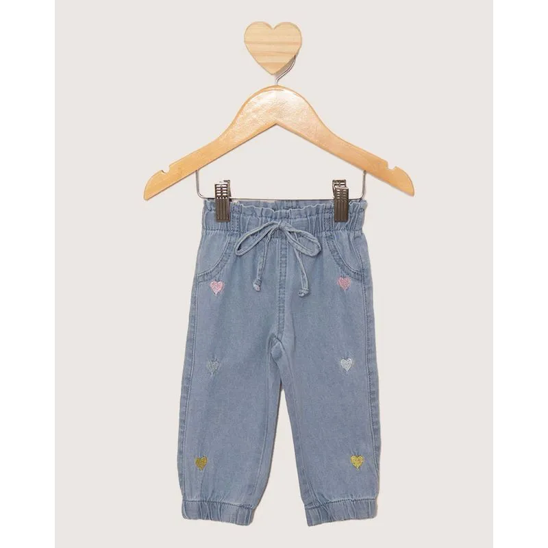 Calça Bebê Liocel Jogger Bordado Azul M
