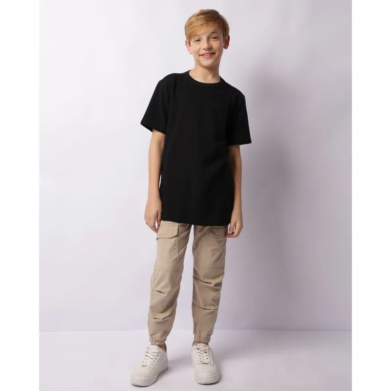 Calça Sarja Juvenil Cargo Jogger Parachute Bege 12