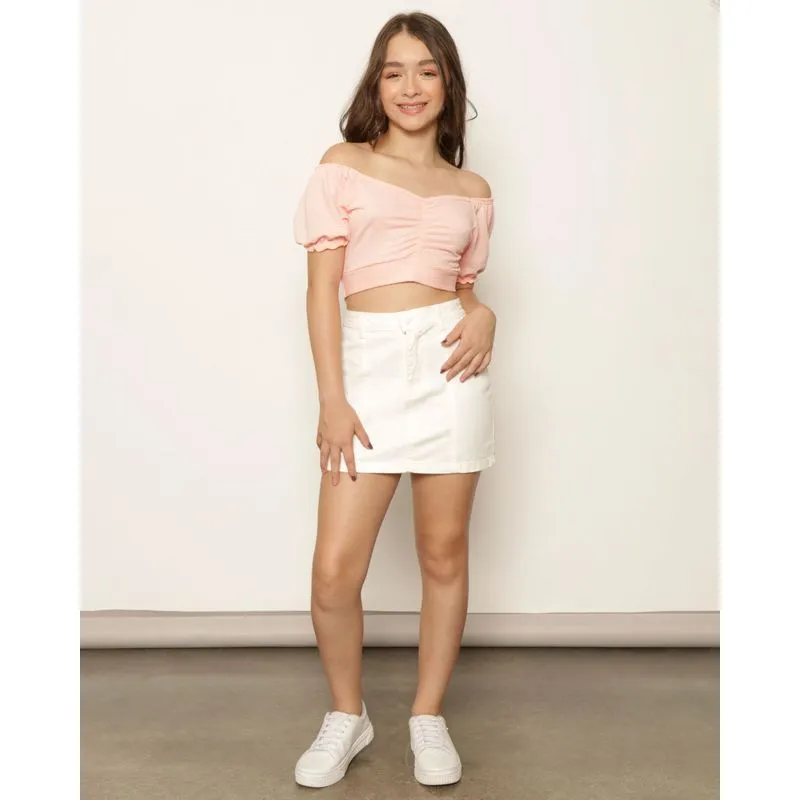 Saia Juvenil Sarja Curta Com Recortes Off White 10