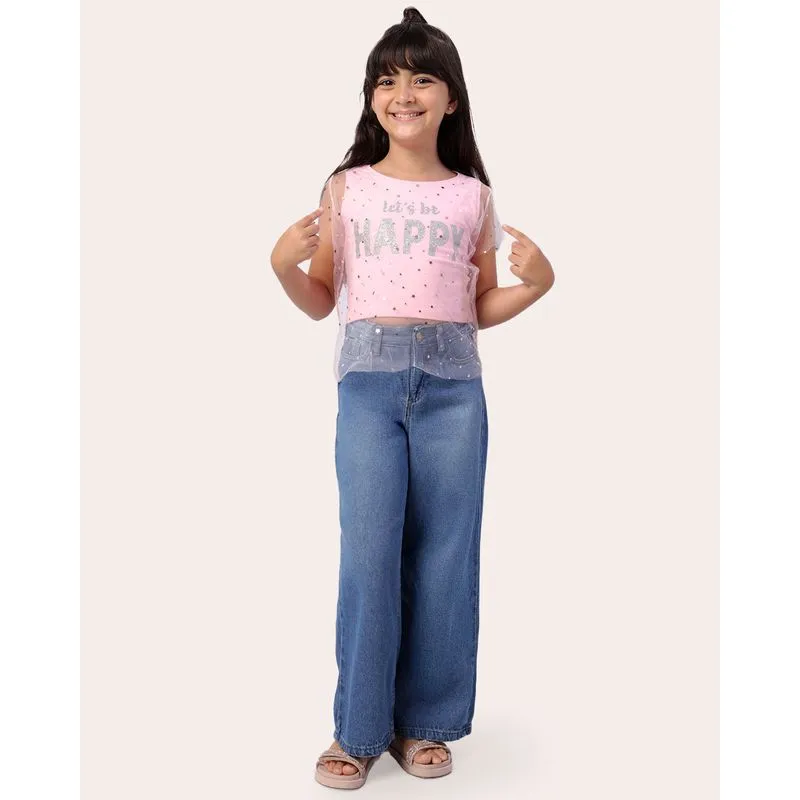 Calça Jeans Infantil Wide Leg Azul 4